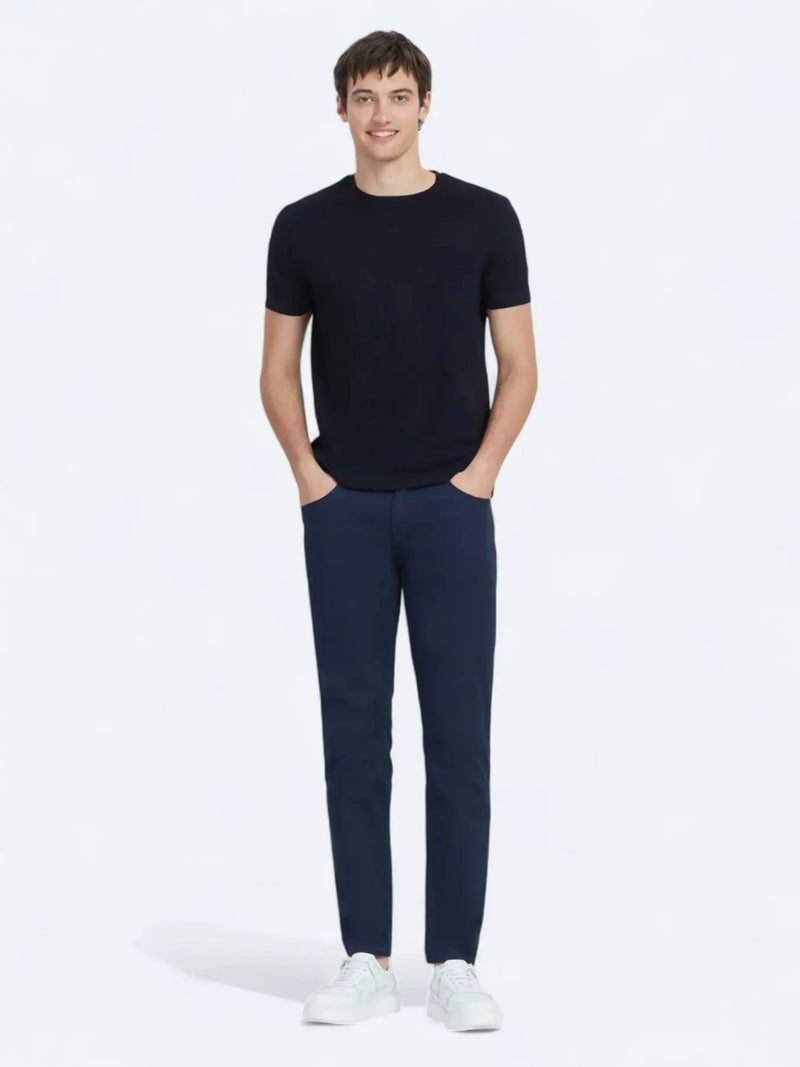 Navy Blue Plain Crew Neck 100% Cotton T-Shirt