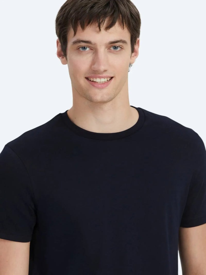 Navy Blue Plain Crew Neck 100% Cotton T-Shirt