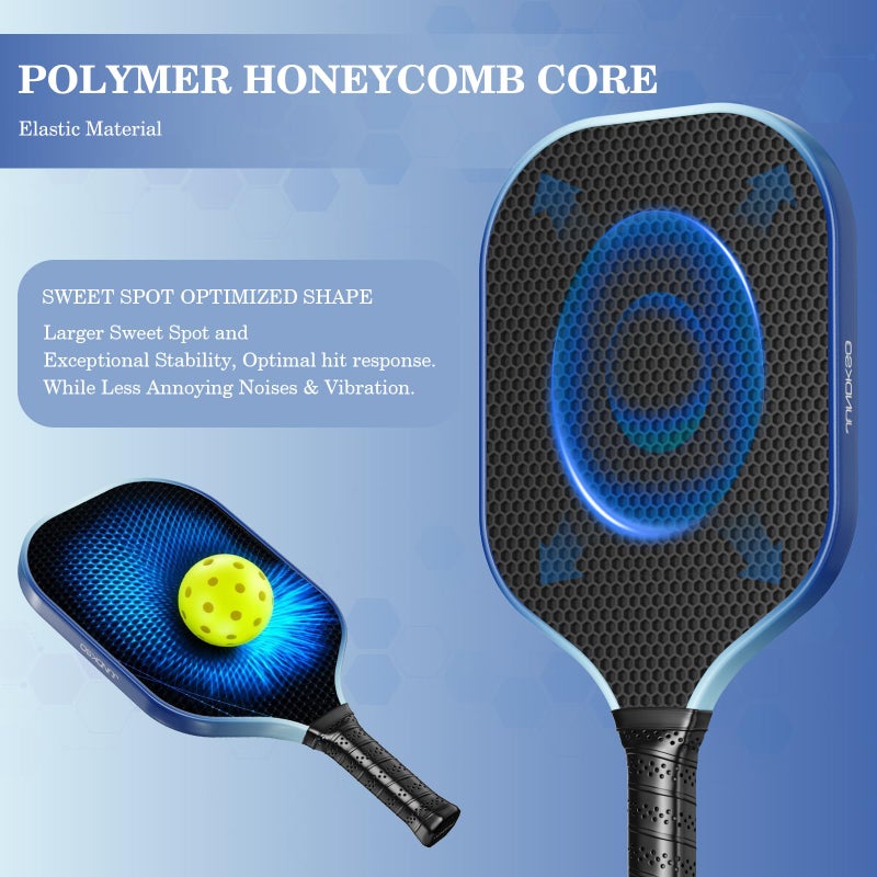 JUNDKSO Pickleball Paddles Set of 2 - Graphite Carbon Fiber Pickle Ball Paddle Composite -USAPA Approved Pro Pickle Racket -14mm Lightweight PP Honeycomb Core -Men's and Women's Outdoor Game Gift Set/Blue - Image 4