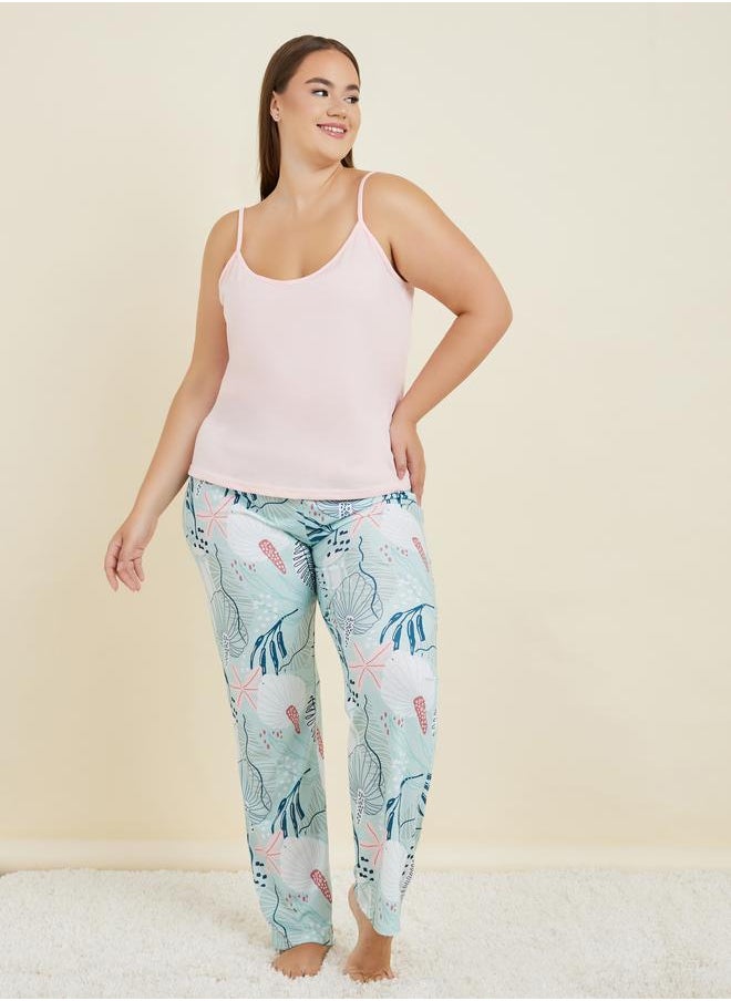 Styli - Plus Solid Cami & Tropical Pyjama Set - Image 1