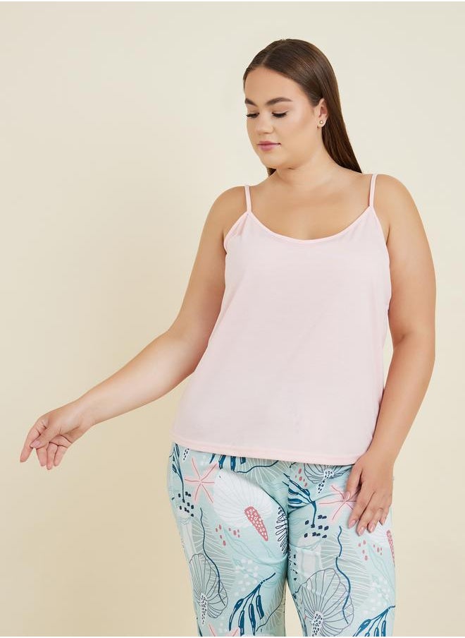 Styli - Plus Solid Cami & Tropical Pyjama Set - Image 1