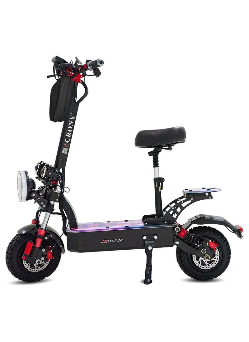 Crony Dk-11 2800w×2 Motor E-Scooter For Adults Up To 95Kilo/H High-Speed ,60v/13ah Battery, Off-Road10” Tires, 200kg Load, Dual Disc Brakes, Front & Rear Suspension, Triple Led Lights, Big Lcd, Usb, Bluetooth Speaker – City Commuter Skateboard, Shock-Absorbing Tires, Safety-Certified E-Bike, Foldable Aluminum Frame Heavy Duty Urban Mobility Electric Scooter - Image 1