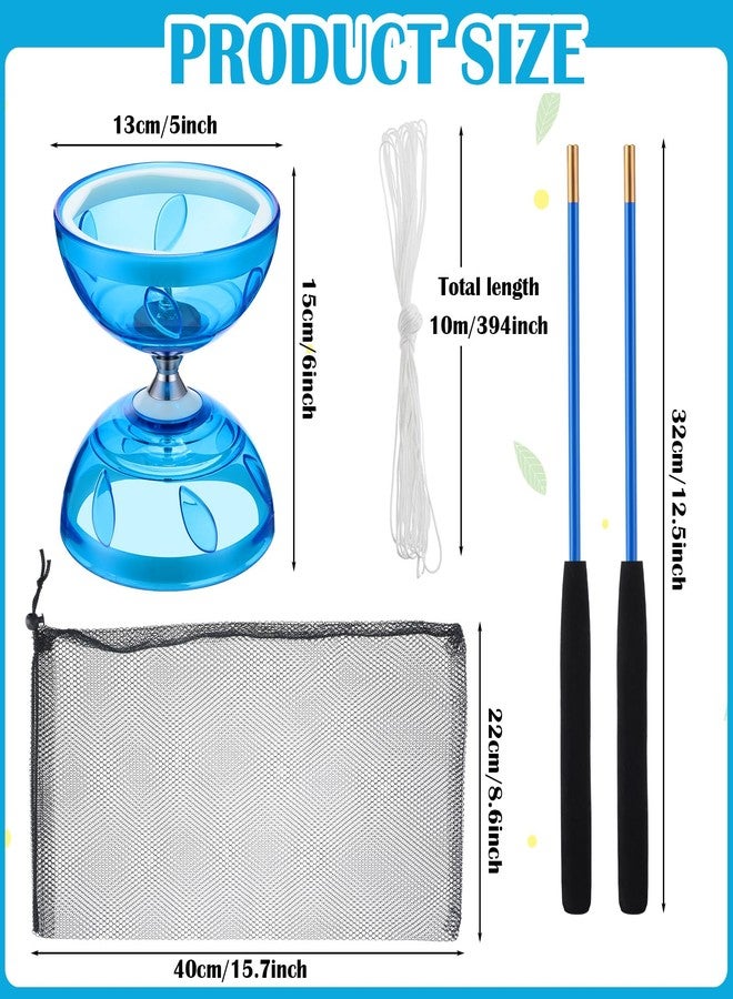 Hungdao 5 Set Chinese Diabolo Set Triple Bearing Chinese Yoyo 5” Multi Colors Diabolo Big Yoyo with Fiberglass Sticks, Mesh Drawstring Bags and Strings (Transparent) - Image 3