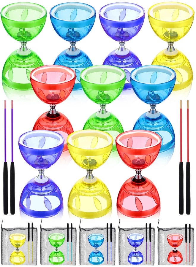 Hungdao 5 Set Chinese Diabolo Set Triple Bearing Chinese Yoyo 5” Multi Colors Diabolo Big Yoyo with Fiberglass Sticks, Mesh Drawstring Bags and Strings (Transparent) - Image 1