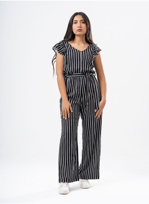 Black Striped Overall Soft, breathable cotton blend. Relaxed Fit