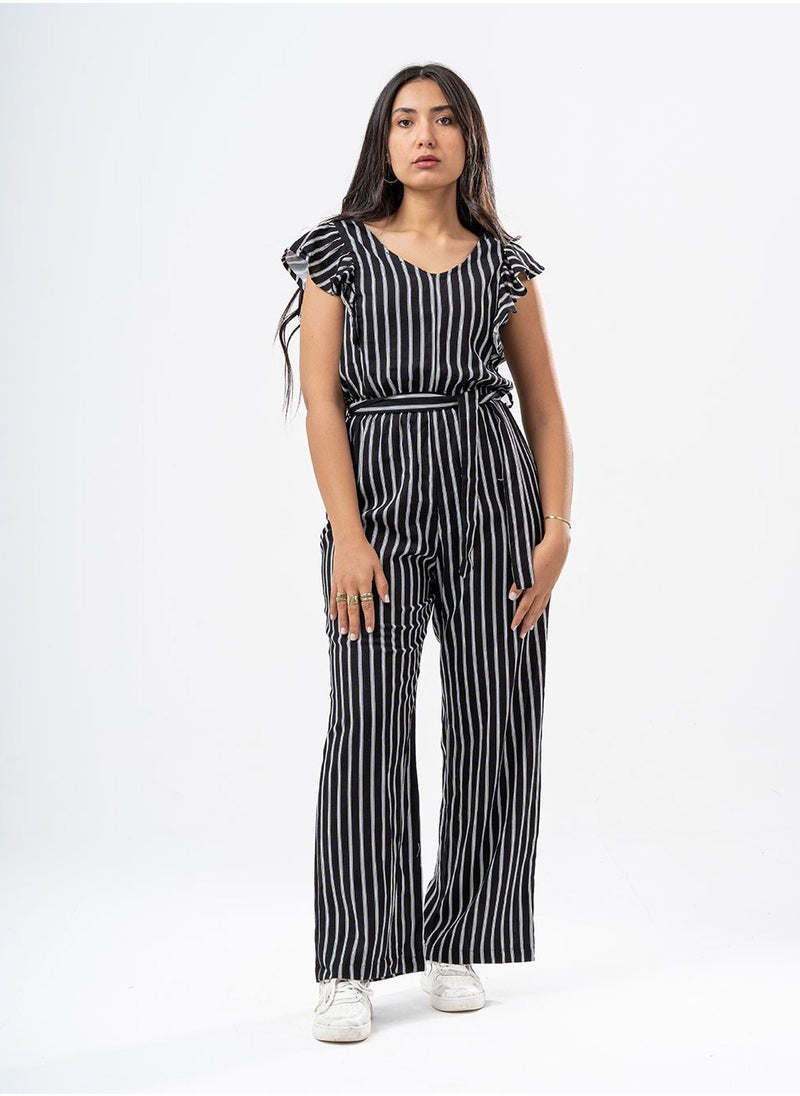 Arafa - Black Striped Overall Soft, breathable cotton blend. Relaxed Fit - Image 1