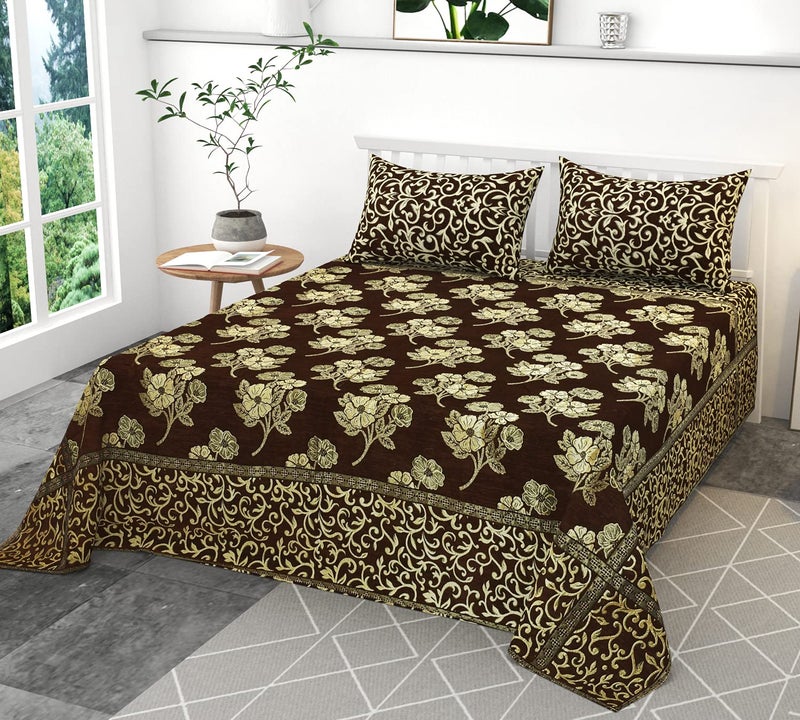 jayvaam Velvet Queen Size Bedsheet Set, 3 Piece Jaquard Weaved Long Life bedsheet with 2 Pillow Covers, Coffee Colour (Teal) - Image 5