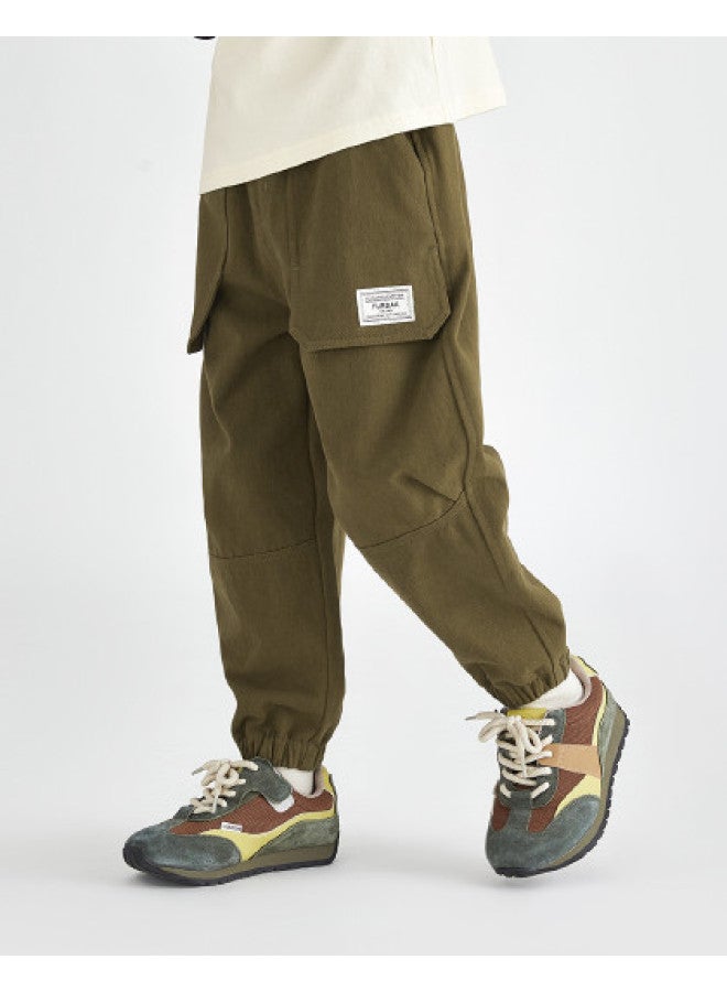Pleated】boys' Pants, Spring And Autumn Outdoor Durable Breathable Trousers, Soft Washed Cotton Casual Pants For Children - Image 1