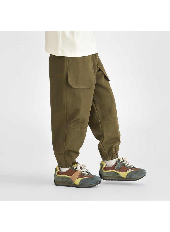 Pleated】boys' Pants, Spring And Autumn Outdoor Durable Breathable Trousers, Soft Washed Cotton Casual Pants For Children - Image 3