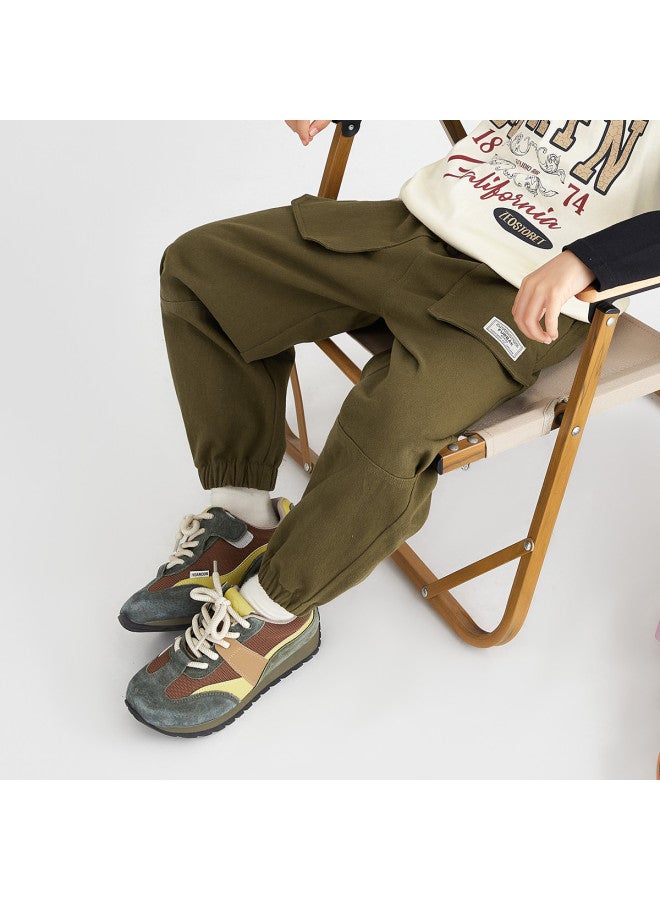 Pleated】boys' Pants, Spring And Autumn Outdoor Durable Breathable Trousers, Soft Washed Cotton Casual Pants For Children - Image 4