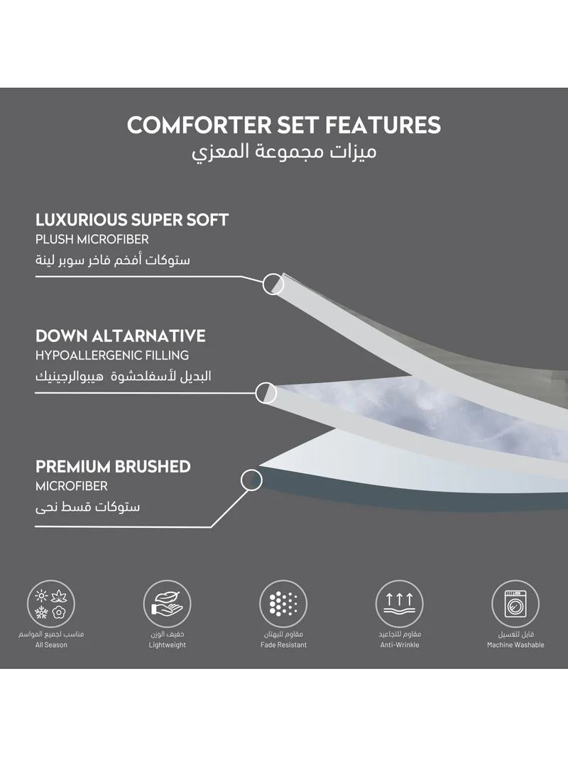 Donetella Comforter Set 4-Pcs Single Size Hotel Style Thin Striped Bed Set Fits 140x200 Cms (350 GSM) With Down Alternative Filling, Grey