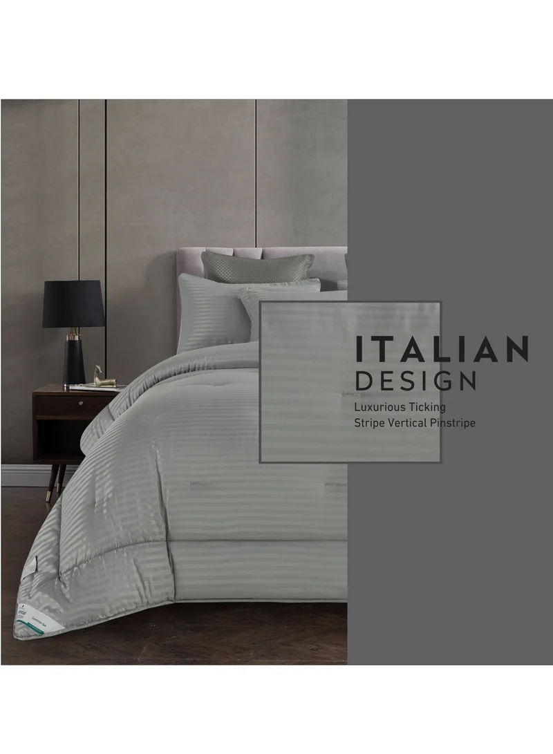 Donetella Comforter Set 4-Pcs Single Size Hotel Style Thin Striped Bed Set Fits 140x200 Cms (350 GSM) With Down Alternative Filling, Grey