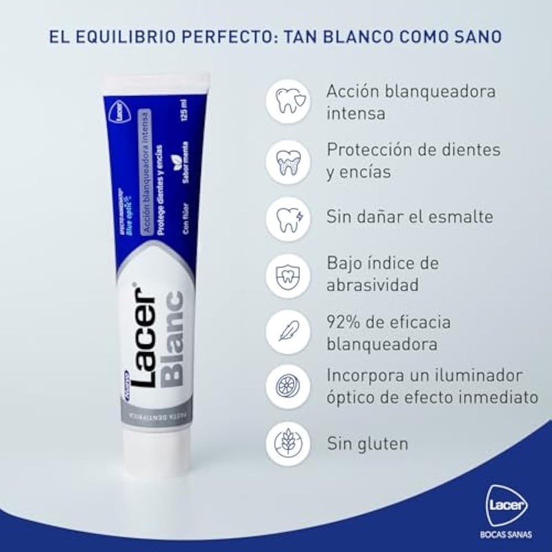 LACER BLANC - Plus 125 ml, New Mint Toothpaste, Whitening Action, Removes Tooth Stains, Prevents Plaque, Tartar and Tooth Sensitivity, Gum Protection - Image 3