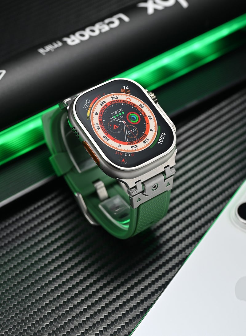 Sport Band for Apple Watch 46mm 49mm 45mm 44mm, Rugged Durable Metal Connector Replacement Soft TPU Rubber Strap for Apple Watch Ultra 2 SE Series 10/9/8/7/6/SE/5/4/3, Titanium-Green  - Image 5