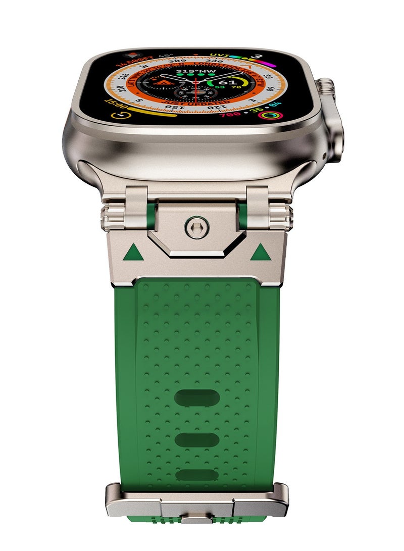 Sport Band for Apple Watch 46mm 49mm 45mm 44mm, Rugged Durable Metal Connector Replacement Soft TPU Rubber Strap for Apple Watch Ultra 2 SE Series 10/9/8/7/6/SE/5/4/3, Titanium-Green  - Image 2