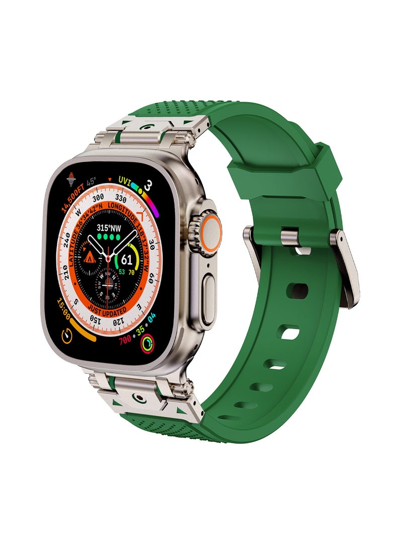 Sport Band for Apple Watch 46mm 49mm 45mm 44mm, Rugged Durable Metal Connector Replacement Soft TPU Rubber Strap for Apple Watch Ultra 2 SE Series 10/9/8/7/6/SE/5/4/3, Titanium-Green  - Image 1