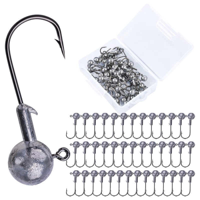 Goture Round Jig Heads, Lead Hooks for Freshwater Saltwater Fishing, Swimbait Jig Heads with Fishing Box - 50pcs (1/16oz) - Image 1