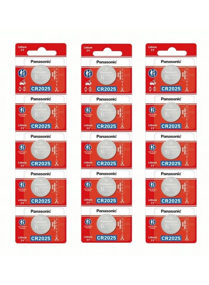 15-Pieces Panasonic CR2025 Lithium 3V Indonesia Batteries