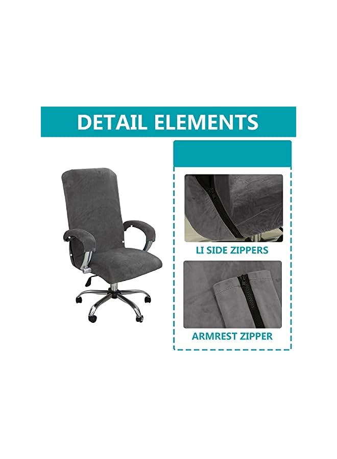 The Bros Office Chair Cover Velvet Computer Chair Cover Stretch Rotating Chair Cover Removable Swivel Slipcover Boss Chair Cover Protectors High Back Large (Gray,Large) - Image 2