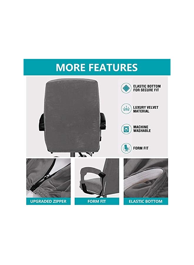 The Bros Office Chair Cover Velvet Computer Chair Cover Stretch Rotating Chair Cover Removable Swivel Slipcover Boss Chair Cover Protectors High Back Large (Gray,Large) - Image 3