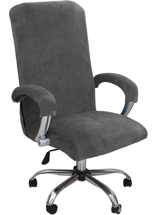 The Bros Office Chair Cover Velvet Computer Chair Cover Stretch Rotating Chair Cover Removable Swivel Slipcover Boss Chair Cover Protectors High Back Large (Gray,Large) - Image 1