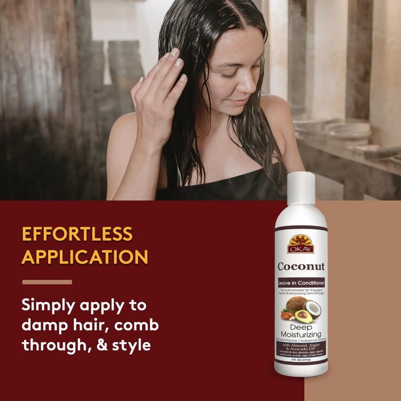 Okay Coconut Leave In Conditioner - Hair Moisturizer for Women and Men, Contains Castor Seed Oil, Natural Hair Product for Hair Growth, Curly Hair Grease for Smooth, Moisturized Hair - 8 Oz - Image 4