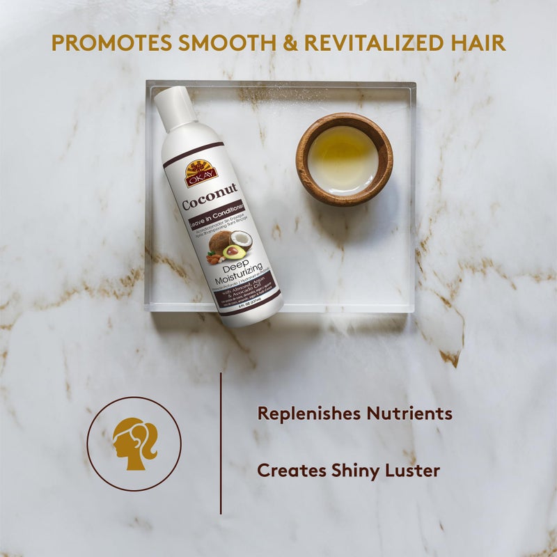 Okay Coconut Leave In Conditioner - Hair Moisturizer for Women and Men, Contains Castor Seed Oil, Natural Hair Product for Hair Growth, Curly Hair Grease for Smooth, Moisturized Hair - 8 Oz - Image 3