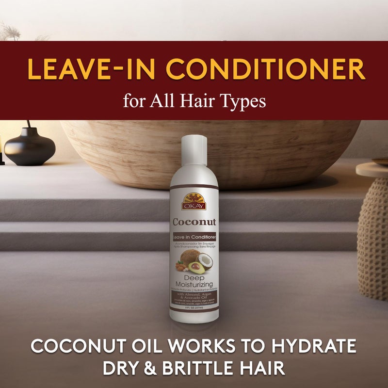 Okay Coconut Leave In Conditioner - Hair Moisturizer for Women and Men, Contains Castor Seed Oil, Natural Hair Product for Hair Growth, Curly Hair Grease for Smooth, Moisturized Hair - 8 Oz - Image 2