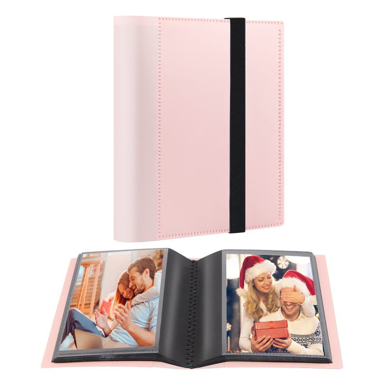 Aevdor Small Photo Album 4x6 Photos Black Inner Page with Strong Elastic Band  Each Small Album Holds 64 Photos  4x6 Mini Book Photo Pictures Album Birthday Christmas Photo Albums Wedding Anniversary (Pink) - Image 1