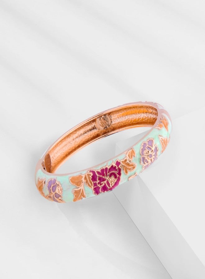 UJOY Vintage Cloisonne Bracelets Flower Enameled Jewelry Plated Cuff Bangle for Women Gift Box 55A35-55A113 Light Green - Image 5