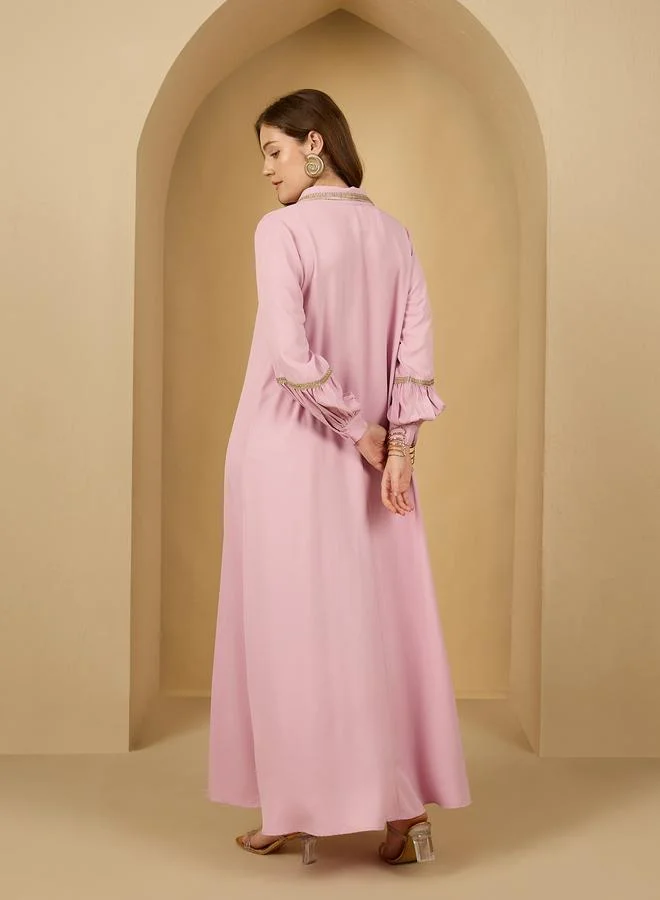 Styli Styli Lace Trim Collared Jalabiya