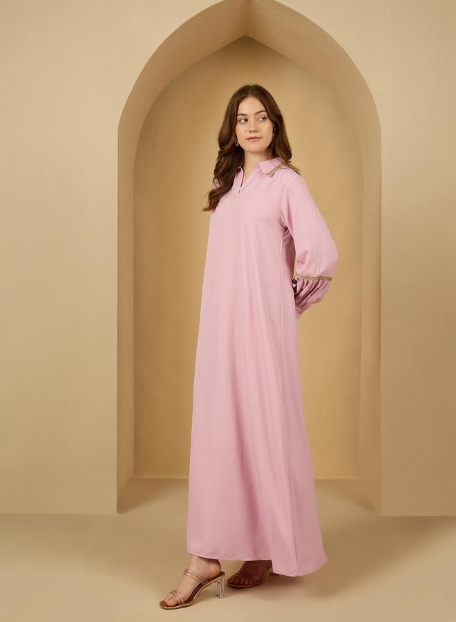 ستايلي جلابية جلابية مزينة بالدانتيل وياقة - Image 3