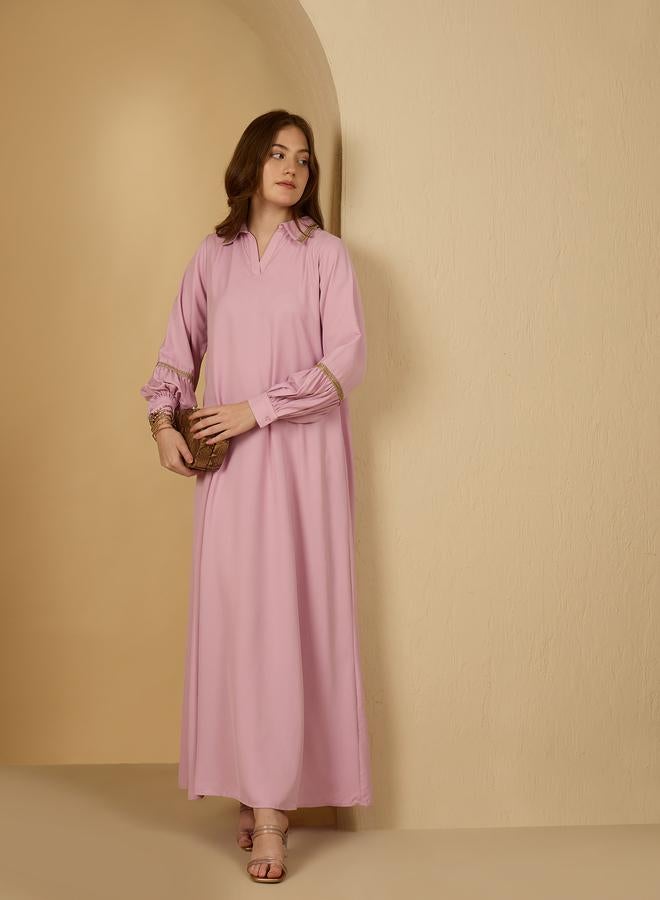 ستايلي جلابية جلابية مزينة بالدانتيل وياقة - Image 1