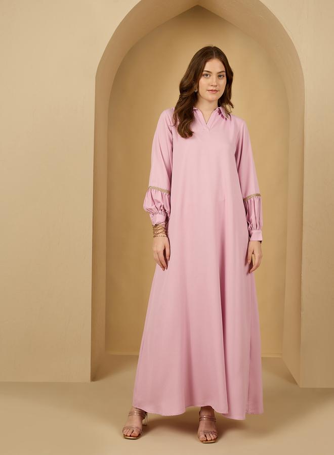 ستايلي جلابية جلابية مزينة بالدانتيل وياقة - Image 2