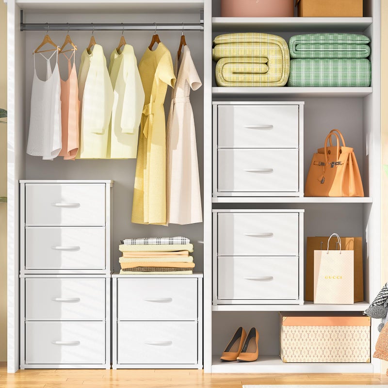 DAOUTIME Stackable Storage Drawers, White Closet Organizer with Wooden Top & Metal Frame, Closet Storage Drawers for Clothes, Freestanding or Stackable Dresser for Bedroom, Living Room, Under Bed - Image 2