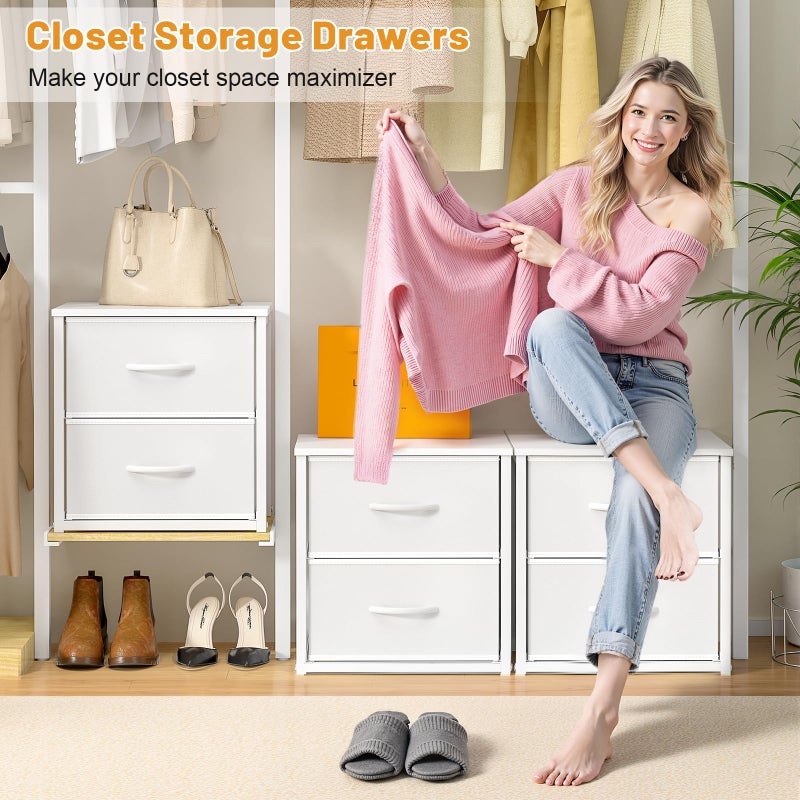 DAOUTIME Stackable Storage Drawers, White Closet Organizer with Wooden Top & Metal Frame, Closet Storage Drawers for Clothes, Freestanding or Stackable Dresser for Bedroom, Living Room, Under Bed - Image 4