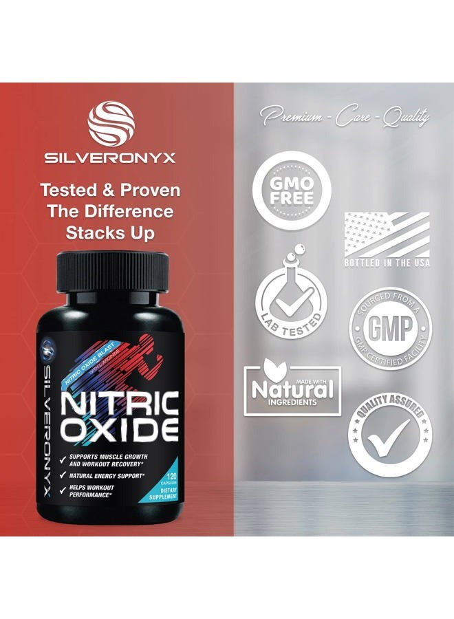SilverOnyx Extra Strength Nitric Oxide Supplement 3X Strength L Arginine, Citrulline Malate, AAKG, Beta Alanine - Premium Muscle Supporting Nitric Booster - Natural Energy & Heart Health Support - 120 Capsules - Image 4