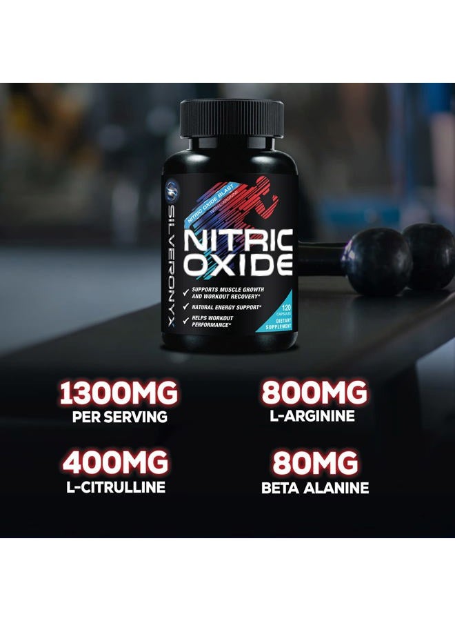 SilverOnyx Extra Strength Nitric Oxide Supplement 3X Strength L Arginine, Citrulline Malate, AAKG, Beta Alanine - Premium Muscle Supporting Nitric Booster - Natural Energy & Heart Health Support - 120 Capsules - Image 5