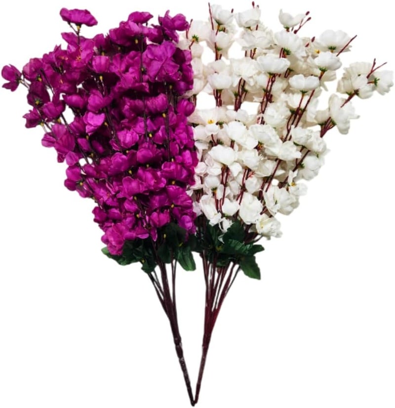 Sheux Artificial Flower Cherry Blossom Combo (White & Purple) Home Decor, Wedding & Events Decoration, Gifting Bouquet, Artificial Plant for Decoration (2 Pieces) - Image 1
