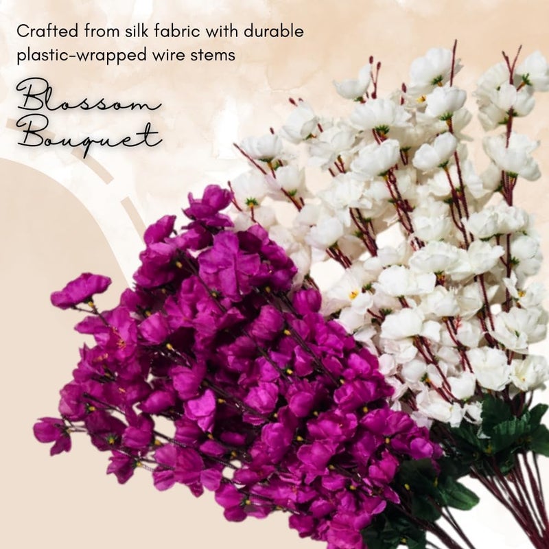 Sheux Artificial Flower Cherry Blossom Combo (White & Purple) Home Decor, Wedding & Events Decoration, Gifting Bouquet, Artificial Plant for Decoration (2 Pieces) - Image 4
