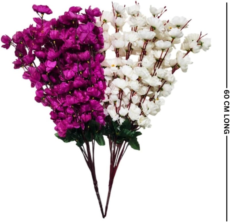 Sheux Artificial Flower Cherry Blossom Combo (White & Purple) Home Decor, Wedding & Events Decoration, Gifting Bouquet, Artificial Plant for Decoration (2 Pieces) - Image 2