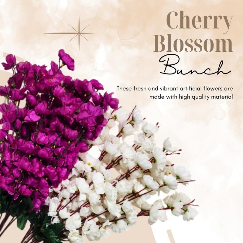 Sheux Artificial Flower Cherry Blossom Combo (White & Purple) Home Decor, Wedding & Events Decoration, Gifting Bouquet, Artificial Plant for Decoration (2 Pieces) - Image 3