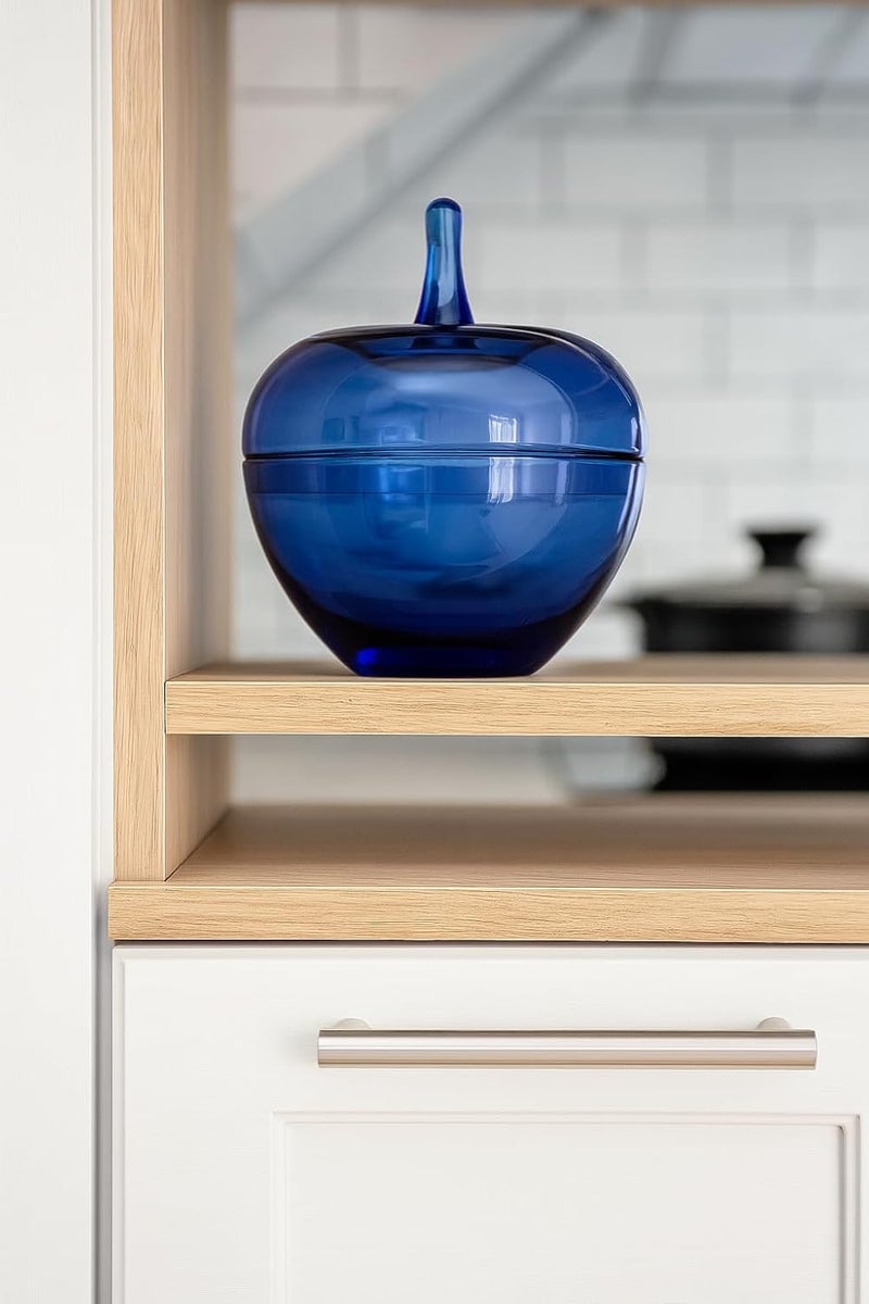 بي آند دي بي & دي برطمان تخزين زجاجي مع غطاء، شكل دمعة، تصميم زخرفي، سعة 500 مل، أزرق 15×12×15 سم - Image 1