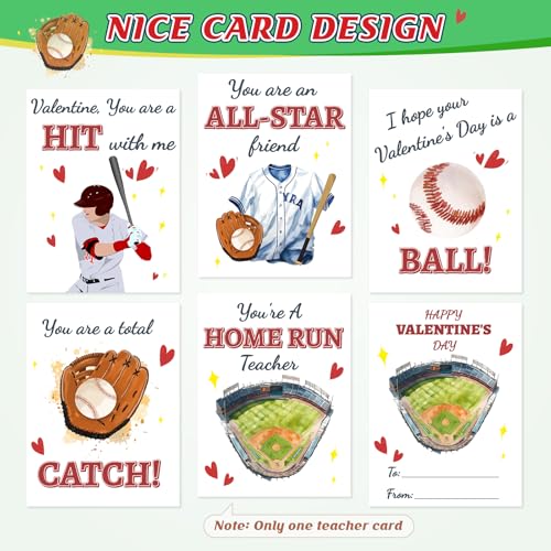 TooyBing Boys Baseball Valentines Day Boxes and Cards for Kids School, 33 Pack Valentines Day Gifts for Kids Classroom for Class Exchange Party Favor (1 Baseball Field Box, 32 Valentine Cards, 1 Teacher Card) - Image 3