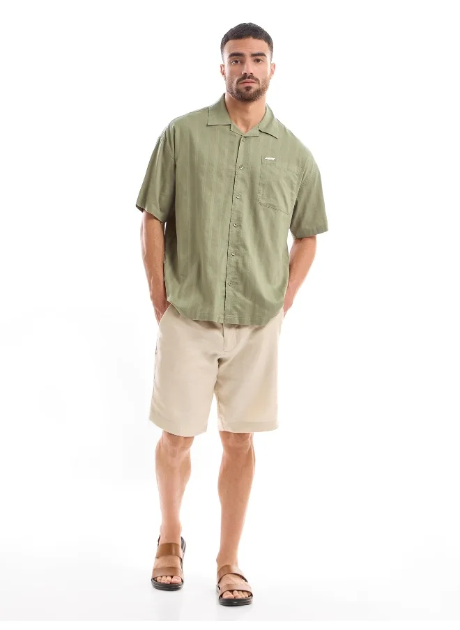 بيونغ Pale Olive Half Sleeve Cuban Collar Shirt for Men