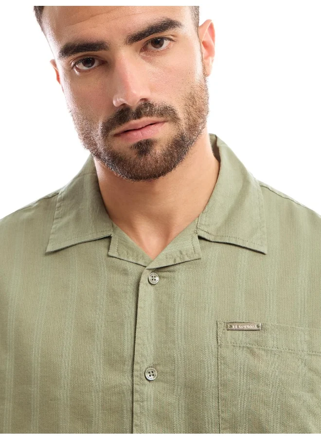 بيونغ Pale Olive Half Sleeve Cuban Collar Shirt for Men