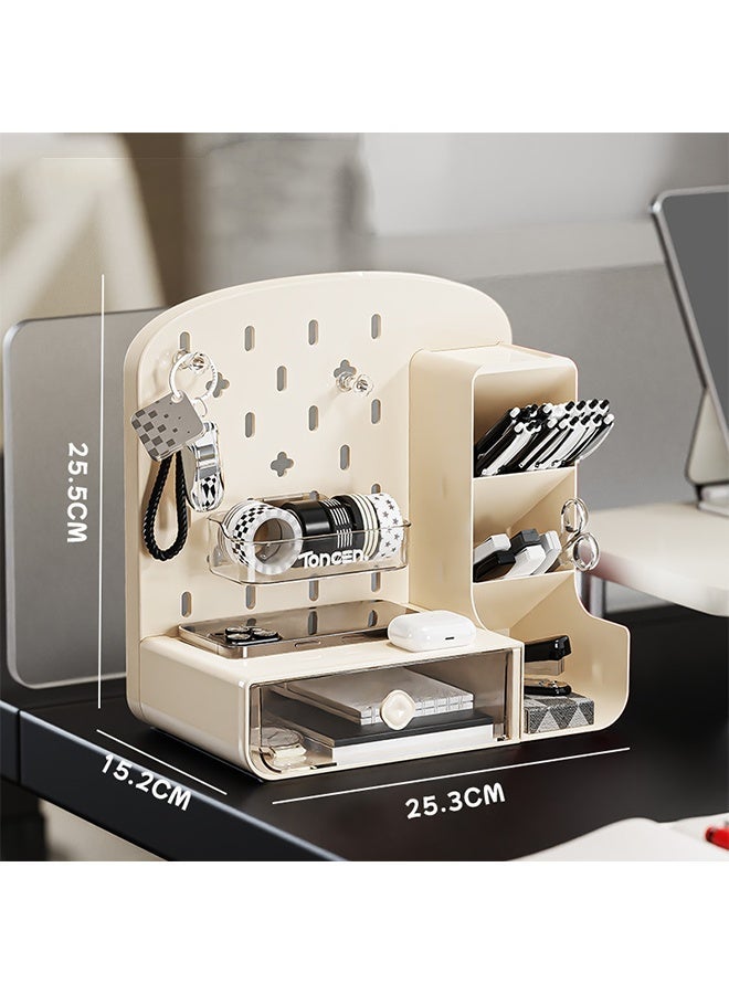 NAYIV Desk Organizer, 2 In 1  Storage rack with Sliding Drawer and Pegboard Display Panels, Stationery Organizing Box, Makeup Organizer, Pen Holder, Work Position Shelf, Storage Organizer with Slanted Pen Holder, Desk Organizer for Desktop Storage, Desk Organization for School, Home, Office Supplies - Image 1