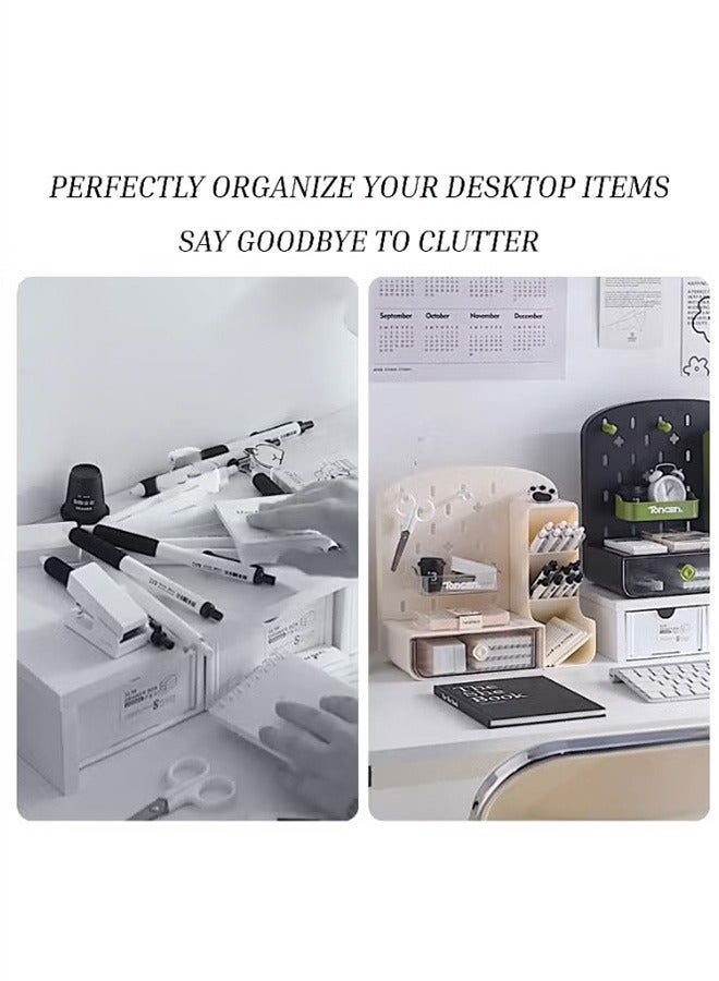 NAYIV Desk Organizer, 2 In 1  Storage rack with Sliding Drawer and Pegboard Display Panels, Stationery Organizing Box, Makeup Organizer, Pen Holder, Work Position Shelf, Storage Organizer with Slanted Pen Holder, Desk Organizer for Desktop Storage, Desk Organization for School, Home, Office Supplies - Image 3