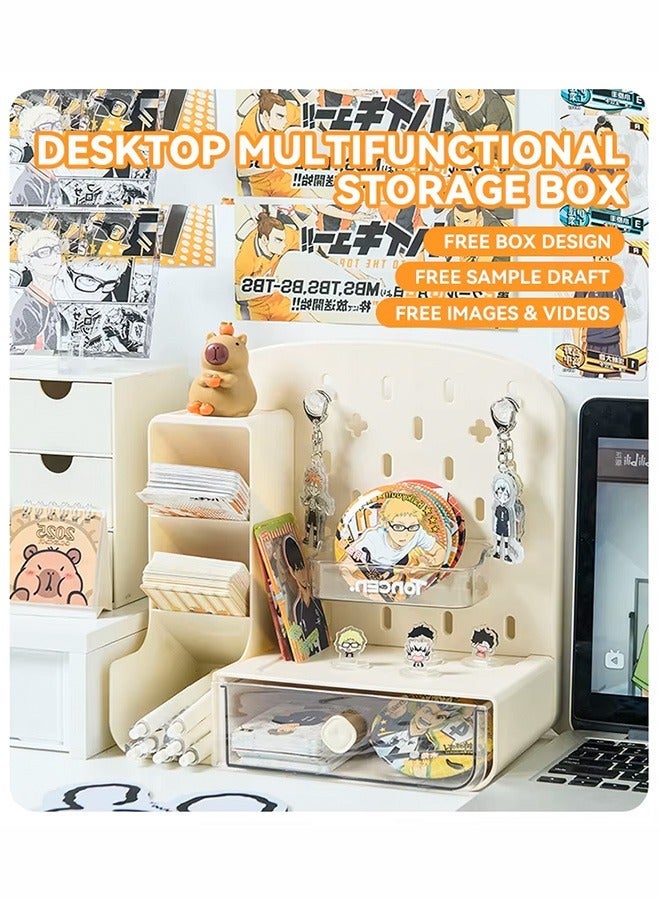 NAYIV Desk Organizer, 2 In 1  Storage rack with Sliding Drawer and Pegboard Display Panels, Stationery Organizing Box, Makeup Organizer, Pen Holder, Work Position Shelf, Storage Organizer with Slanted Pen Holder, Desk Organizer for Desktop Storage, Desk Organization for School, Home, Office Supplies - Image 4