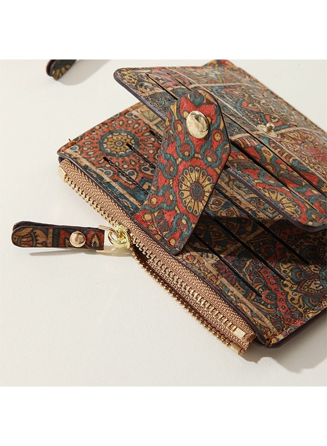 Lemon Small Slim Thin Credit Card Bag for Women, Vintage Print Blocking Bifold Cork Wallet with Zipper Coin Pocket,ID Window (Hexagon) - Image 3